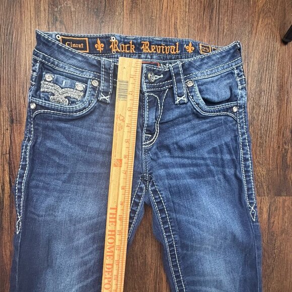 ROCK REVIVAL Claret Mid-Rise Skinny Jeans Distressed Dark-Wash Women’s Size 25 - Picture 10 of 13